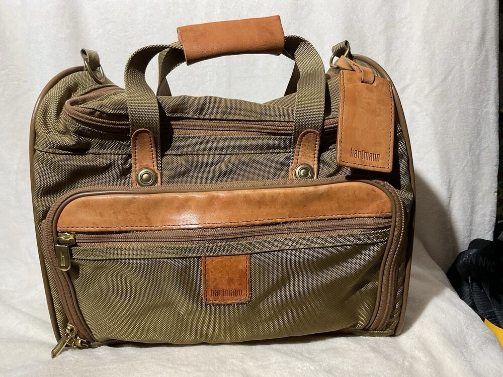 Vintage Hartmann Luggage Olive Nylon Leather Trim Carry-On Bag USA